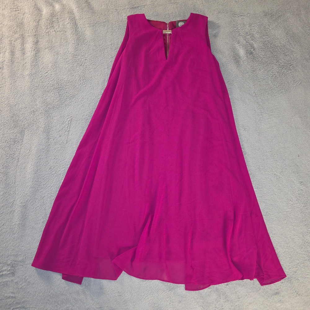 Vince Camuto Magenta Pink Chiffon Keyhole Shift Dress Gold Bar Accent Size 2